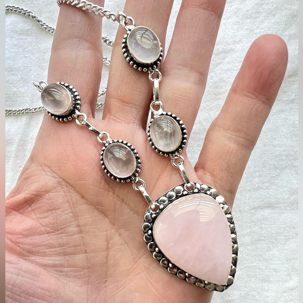 925 Heart Chakra ❤️ Rose Quartz Necklace Pendant